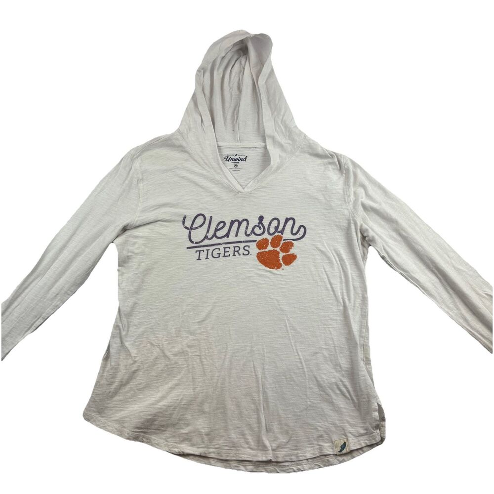 Clemson Tigers Hooded Long Sleeve T Shirt Womens M Beige Unwind League
